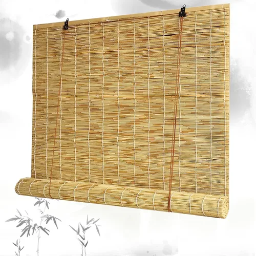 Vista 8 de Persianas de bambú, persianas enrollables sin cordones para ventanas, filtrado de luz natural, persianas enrollables de bambú para interiores