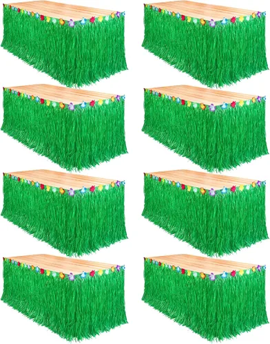 Vista 23 de Fovths Luau - Falda de mesa de hierba natural de 9 pies x 29.5 pulgadas, falda de mesa hawaiana para decoraciones de fiesta hawaiana tropical, Verde