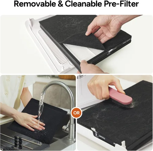 Vista 3 de Dr.Prepare Filtro de repuesto para purificador de aire DAP01, paquete de 2, filtro HEPA de 3 etapas con prefiltro lavable y carbón activado