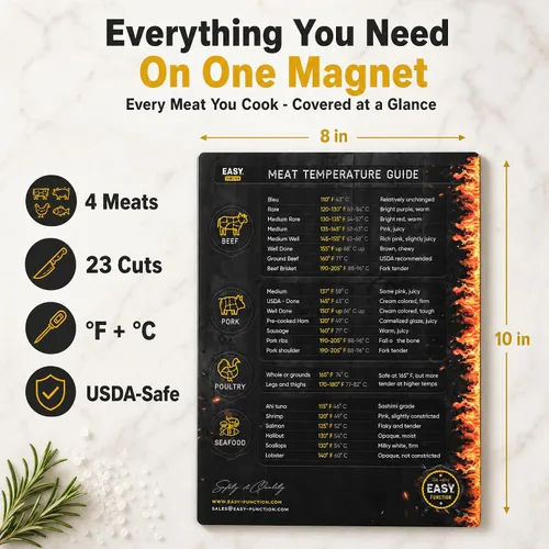 Vista 3 de Imán y gráfico de temperatura de carne, hoja de trucos para asar y parrilla de 8 x 10, para asar y cocinar - Guía magnética de temperatura