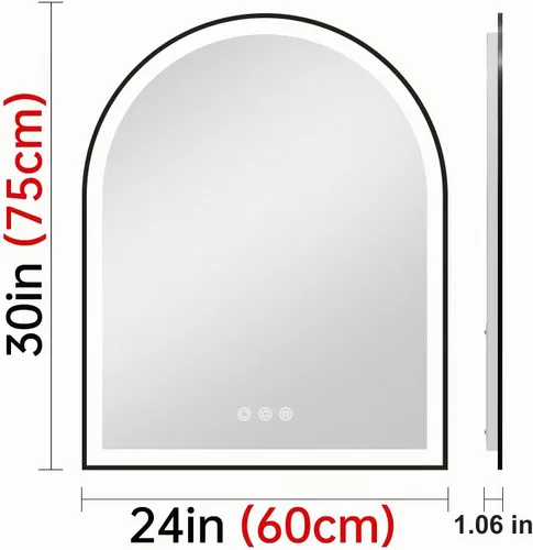 Vista 8 de Espejo de baño con iluminación LED arqueada de 24 x 30 pulgadas con luces