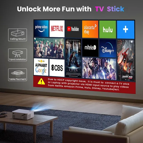 Vista 4 de FANGOR Proyector HD 1080P, proyectores WiFi Bluetooth, pantalla de proyección máxima de 230 pulgadas, proyector portátil de cine en casa