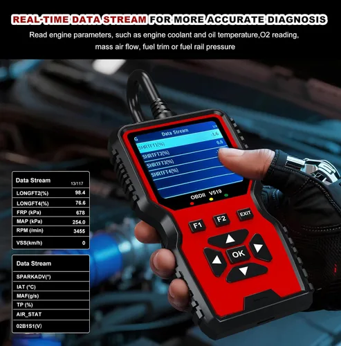Vista 3 de V519 OBD2 Herramienta de diagnóstico escáner – Vechicle Check Motor Lector de código de luz con probador de voltaje de batería, preparación I/M, Rojo