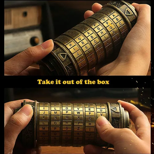 Vista 2 de Regalo único de San Valentín Criptex Código Da Vinci Mini Cryptex Cajas de rompecabezas con cerradura y compartimentos ocultos de metal pesado
