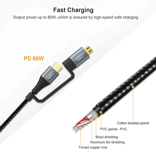 Vista 2 de CableCreation Cable de carga USB C de 6.6 pies, 4 en 1 Multi USB C a USB C, cable de carga rápida PD 3A Micro USB/Tipo C 480Mpbs de transferencia