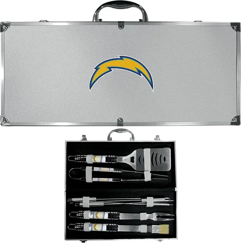 Vista 3 de NFL Siskiyou Sports Fan Shop Los Angeles Chargers - Juego de barbacoa de acero con funda, 8 piezas, color gris