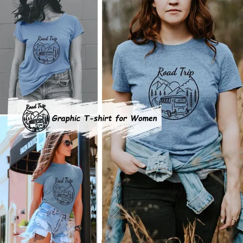 Vista 5 de Camisetas gráficas divertidas para mujer, camisetas de verano estampadas para viajes por carretera, novedad de la naturaleza, camisetas sueltas