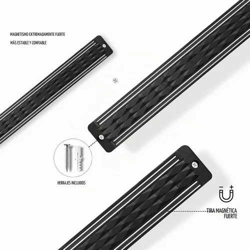 Vista 3 de Juego de cuchillos negros con tira magnética para pared, 6