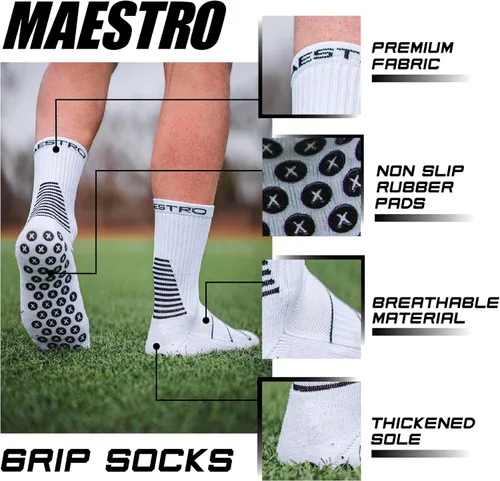 Vista 2 de Maestro Grip Socks - Calcetines antideslizantes para hombres y mujeres - Calcetines antideslizantes para fútbol, fútbol, baloncesto, hockey