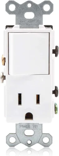 Vista 3 de Maxxima Combinación de interruptor de luz basculante y tomacorriente, receptáculo de estilo combinado de decoración blanca de un solo polo, placas