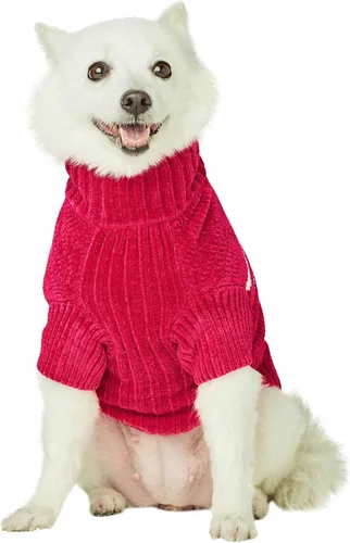 Vista 6 de Blueberry Pet - Suéter de chenilla suave y acogedor con rayas elegantes para perro en rosa intenso, longitud de espalda de 56 cm, paquete de 1 ropa