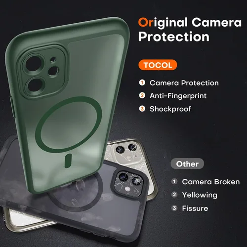 Vista 5 de TOCOL Funda para iPhone 11, compatible con Magsafe, protección completa de cámara, imanes integrados, protección contra caídas, funda translúcida