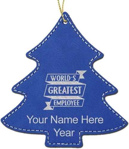 Vista 6 de LaserGram Adorno de Navidad personalizado, el mejor empleado del mundo, piel sintética, idea de regalo personalizada grabada con láser