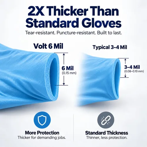 Vista 3 de FIRST GLOVE Volt - Guantes desechables de nitrilo azul de 6 mil, 100 unidades, pequeños, aptos para alimentos, para examen médico, para cocinar