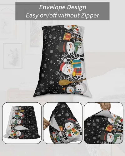 Vista 7 de Fundas de almohada de tamaño estándar de muñeco de nieve negro, paquete de 2 fundas de almohada suaves decorativas para sofá de cuerpo largo