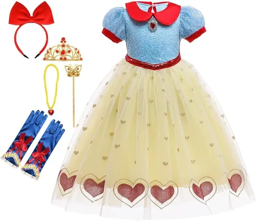 Vista 31 de HIHCBF Disfraz de princesa blanca como la nieve para niñas, cumpleaños, Navidad, Halloween, carnaval (con accesorios)