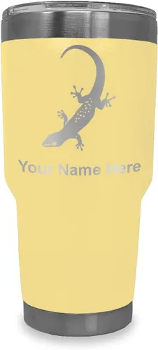 Vista 8 de LaserGram 20oz Vacuum Insulated Tumbler Mug, Gecko, Personalized Engraving Included (Black)