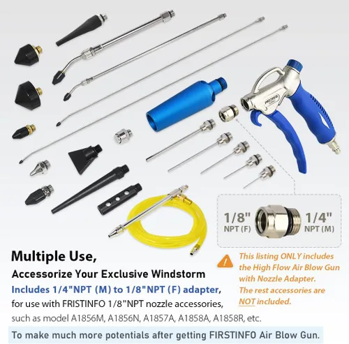 Vista 5 de FIRSTINFO A18563US Windstorm EX (2X Flow) Pistola de aire de alto rendimiento con flujo de aire ajustable