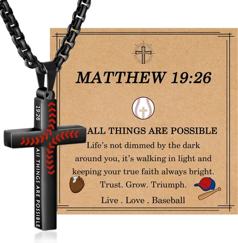 Vista 8 de Regalos de Pascua para niños y adolescentes, collares de cruz de béisbol para niños y hombres, de acero inoxidable que no destiñe, collar