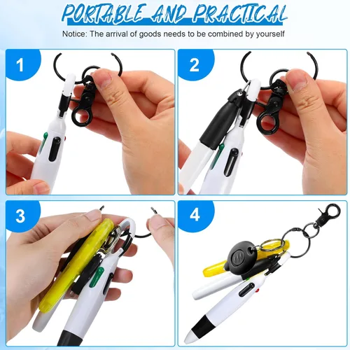 Vista 4 de 30 piezas de clip retráctil para bolígrafo de lanzadera con mini resaltador, bolígrafo de insignia de enfermera, marcador de neón, llavero LED, clip