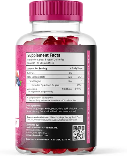 Vista 2 de Gomitas de glicinato de magnesio, 1000 mg - Suplemento de magnesio para apoyar la relajación, la salud del corazón - Gomitas de magnesio calmadas