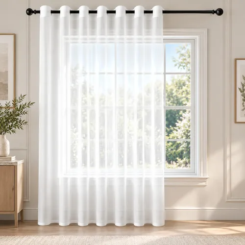 Vista 26 de Deconovo Cortinas traslúcidas filtrantes de luz de 96 in de largo para sala Beige/Flor de vid/Ojal