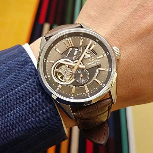 Vista 4 de ORIENT Reloj automático analógico para hombre con correa de cuero RE-AV0006Y00B, Marrón, Correa