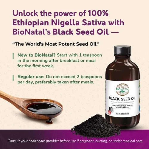Vista 3 de BioNatal Aceite de semilla negra etíope 4.2oz de vidrio – Nigella sativa prensado en frío que produce aceite de semilla de comino negro, sin refinar