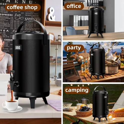 Vista 7 de Dispensador aislado de bebidas - Dispensador térmico de té frío y caliente - Acero inoxidable 12L/3.2 galones con espita para café caliente y té