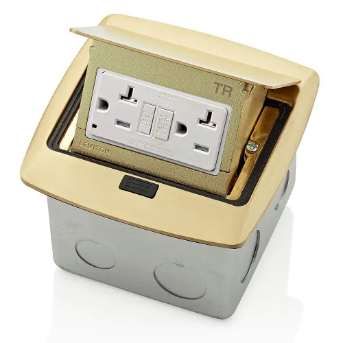 Vista 22 de Leviton Caja de suelo emergente con salida de 15 A, salida GFCI de autoprueba resistente a manipulaciones, PFGF1-MB, color negro