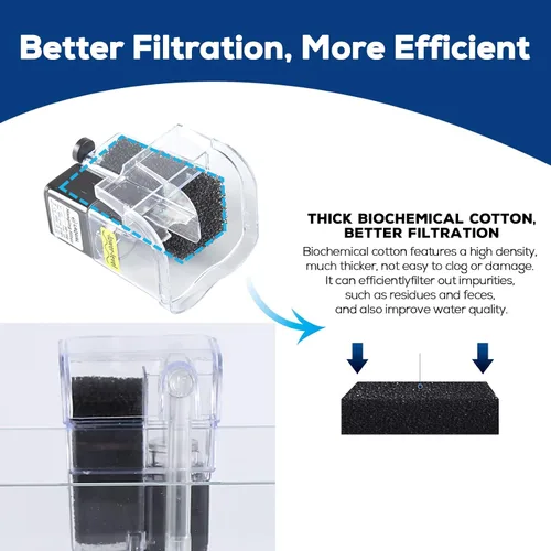 Vista 3 de LAQUAL Filtro de acuario de 5 galones con desnatador de superficie, pequeño filtro silencioso para peces, filtración de algodón bioquímico y flujo