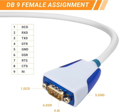 Vista 6 de Elecbee Cable USB a DB9 macho RS232 Us232R 1M Cable convertidor con chip FT232RQ soporta todos los sistemas informáticos, velocidad de transmisión