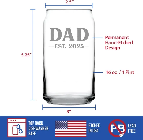 Vista 5 de Dad Est 20XX - Vaso de cerveza para padres primerizos, regalo personalizado de 16 onzas