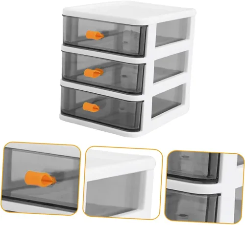 Vista 4 de COLLBATH Caja de tres niveles, cajones extraíbles de almacenamiento, contenedor transparente, pequeño escritorio de oficina, organizador