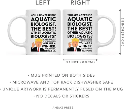 Vista 5 de Andaz Press Round 11 oz taza de té de cerámica para café divertido presidente Donald Trump regalo de Navidad, You are a Terrific Aquatic Biologist