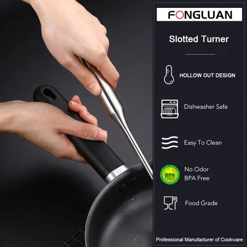 Vista 11 de Juego de 2 espátulas de acero inoxidable, espátula ranurada, espátula wok, utensilios de cocina de metal resistente para cocinar
