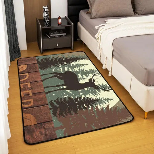 Vista 4 de Castle Fairy Alfombra antideslizante para sala de estar, diseño de ciervos salvajes, pinos de la selva, alfombra antideslizante para sala de estar