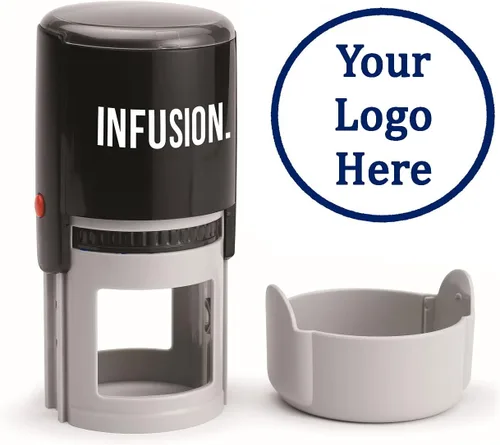 Vista 7 de Infusion Sello de goma autoentintado redondo con logotipo personalizado (2 pulgadas de diámetro), negro