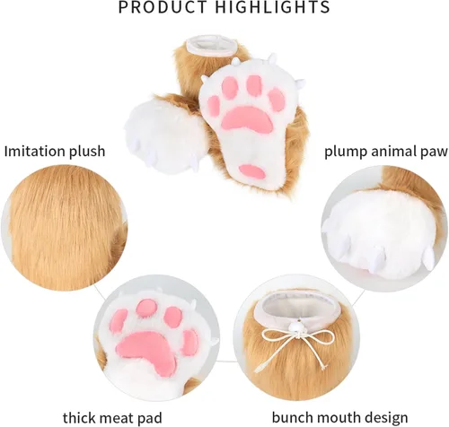 Vista 5 de Pantuflas peludas con patas de oso, gato, lobo, zorro, animales, botas peludas, accesorios de disfraz para adultos, Halloween, cosplay