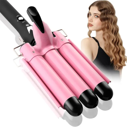 Vista 10 de Crimpadora de cabello rizador de tres barriles: herramienta de pelo Aleath de doble voltaje, rizador de hierro de 1 pulgada y 3 barriles