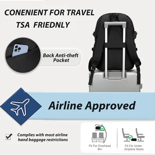 Vista 5 de Caoroky knight Mochila para portátil universitaria para hombres y mujeres, mochila grande para libros, ligera, mochila de viaje y día a día, Negro