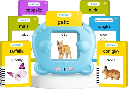 Vista 17 de Tarjetas didácticas parlantes para niños pequeños, juguetes Montessori de aprendizaje con 510 palabras visuales, discurso de bolsillo para niños Azul