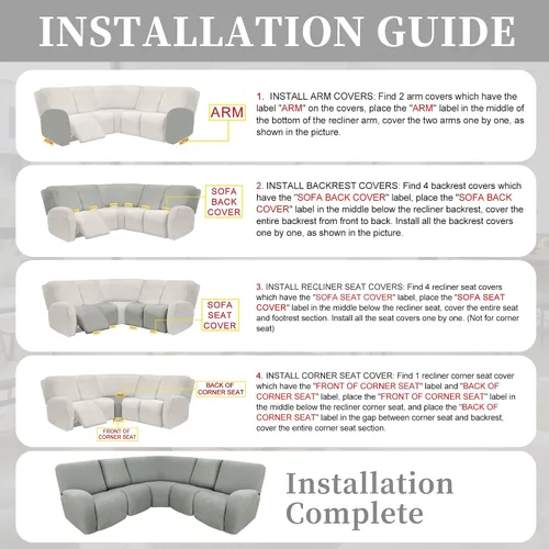 Vista 7 de Fundas 100% impermeables para sofá reclinable seccional, fundas para sofá reclinable en forma de L, funda para sofá seccional de esquina