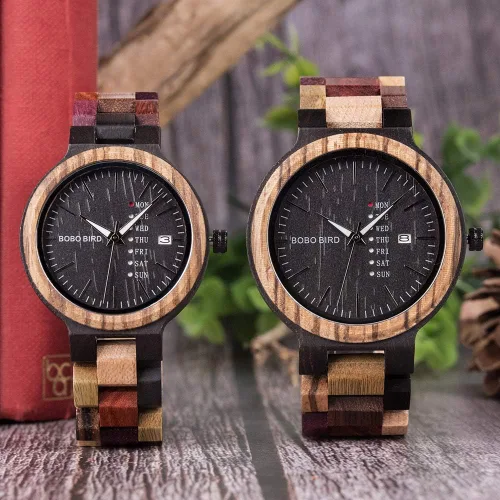 Vista 4 de BOBO BIRD Wood Watches Colorful Wood WristWatches Week & Date Display Multifunction Handmade Quartz Watch Sport Chronograph Unique Wristwatch for