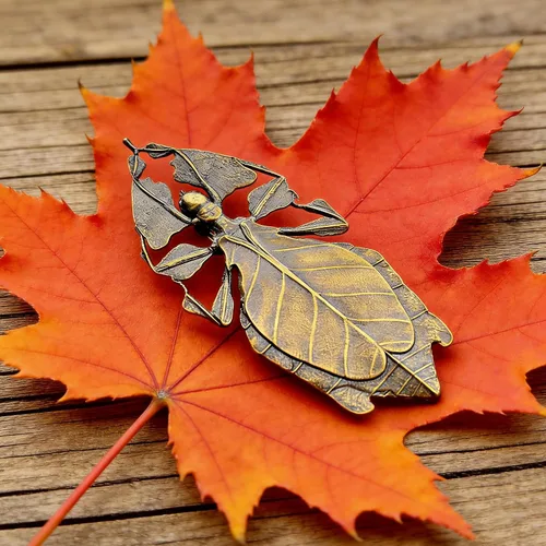 Vista 8 de Broche vintage de hoja de latón con insectos, diseño natural, hecho a mano, unisex, antiguo, para hombres y mujeres, chaqueta, abrigos, vestidos