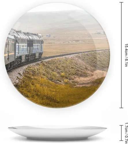 Vista 2 de Plato de tren ferroviario para decoración de pared de oficina en casa, plato decorativo con soporte de exhibición, adorno de cerámica, arte