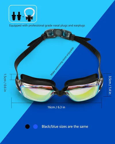 Vista 6 de Gafas de natación profesionales, antivaho, protección UV, a prueba de fugas, diseño de visión amplia para adultos, paquete de 2 gafas de natación