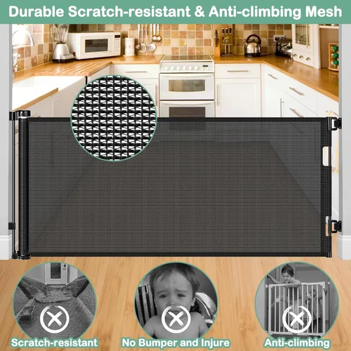 Vista 7 de Puertas retráctiles para bebés para puertas, puertas retráctiles para perros de 55 pulgadas de ancho, barreras para perros para la casa, barreras