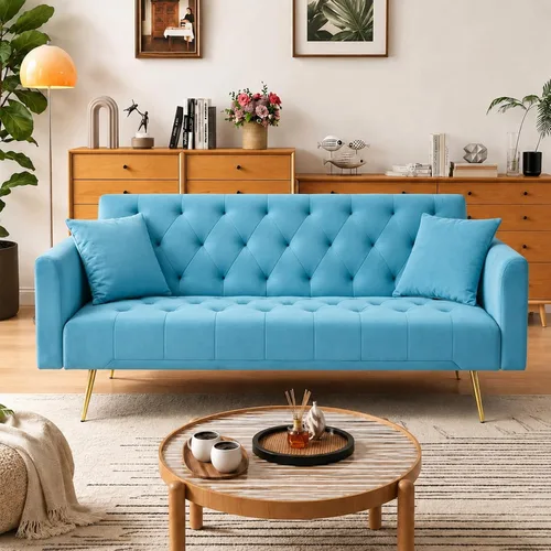 Vista 20 de Anwick - Sofá cama de terciopelo moderno de 72 pulgadas, sofás plegables convertibles con 3 respaldos ajustables, sofá biplaza reclinable copetudo