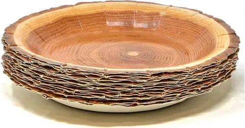 Vista 4 de Gift Boutique Plato de papel de postre de grano de madera rústica, 50 unidades, 7 pulgadas, desechable, marrón, para camping, caza, leñador